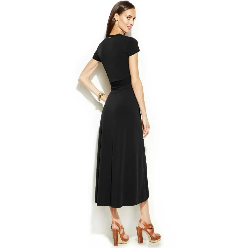 New! MICHAEL KORS Women's High-low Black Wrap Dress V-neck Size 4